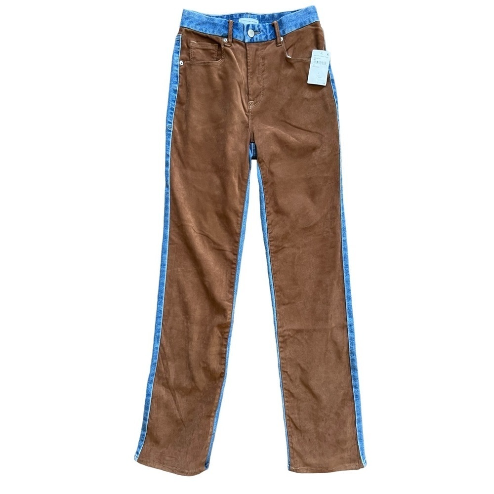 Nwt Good American Icon Mixed Media Denim & Faux Suede Pants In Indigo Western - Picture 6 of 11